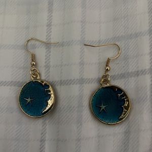 Blue and gold earrings space themed
